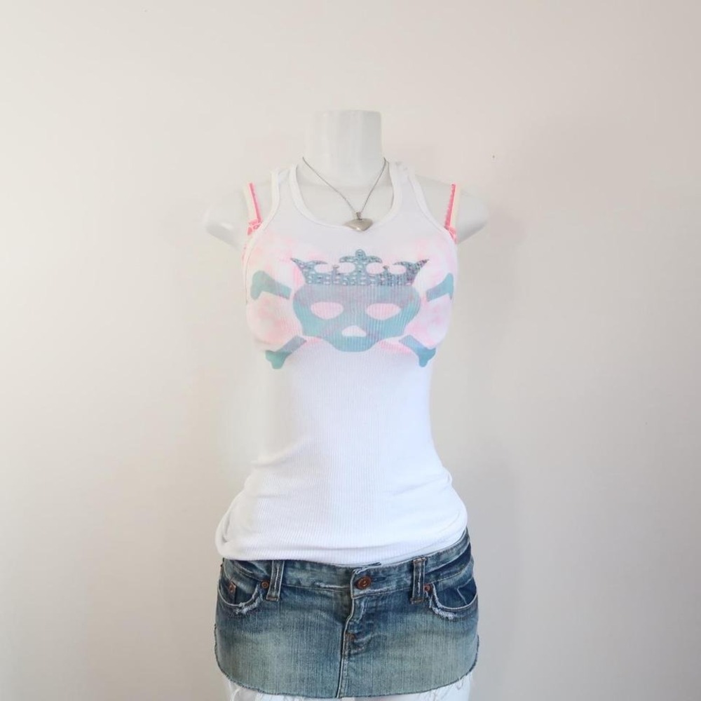 y2k skull crown graphic tank top ribbed fitted cami mcbling - Picture 5 of 6